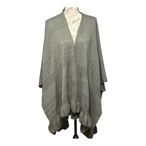 Tea Green Chunky Open Knit Ruffle Shawl Wrap Lagenlook Winter Layering Piece OS